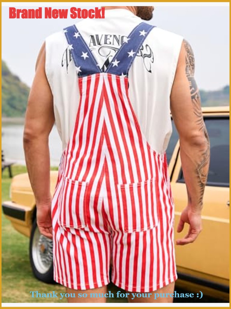 Denim Men's Overalls Shorts With Adjustable Straps And Zipper